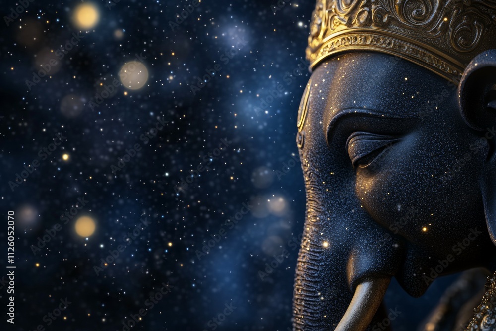 Majestic cosmic ganesha: divine elephant of the stars with glowing universe background Majestic cosmic ganesha: divine elephant of the stars with glowing universe background