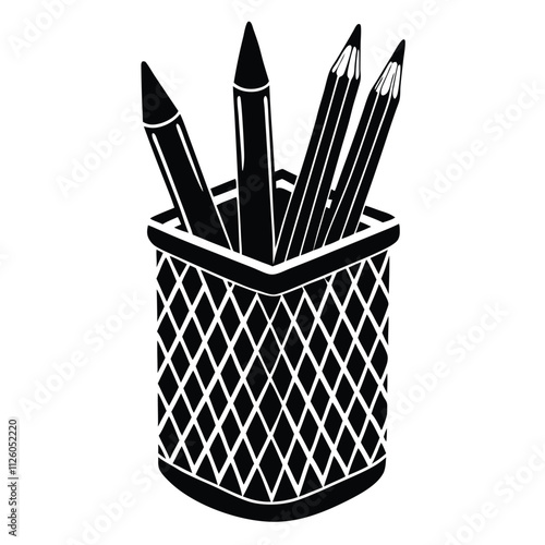 Stylish Pencil Holder silhouette vector Isolated on White Background
