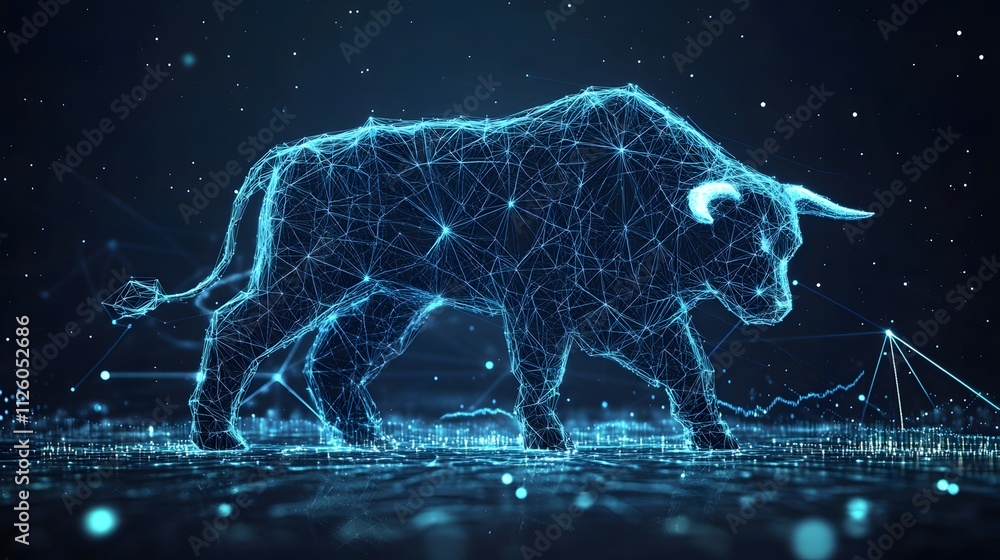 Bull market trends stock market analysis with digital chart visualization in a futuristic environment