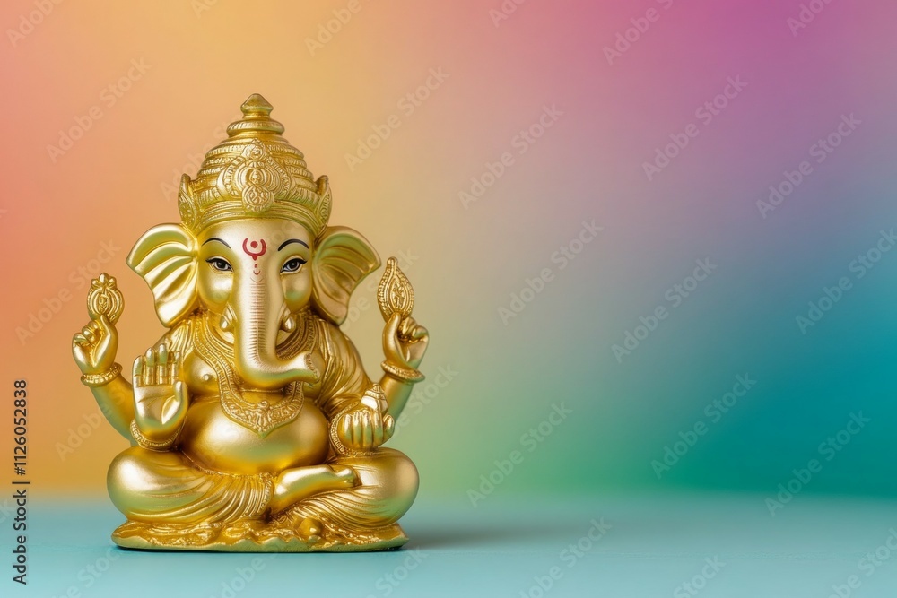 Golden ganesha statue on colorful gradient background Golden ganesha statue on colorful gradient background