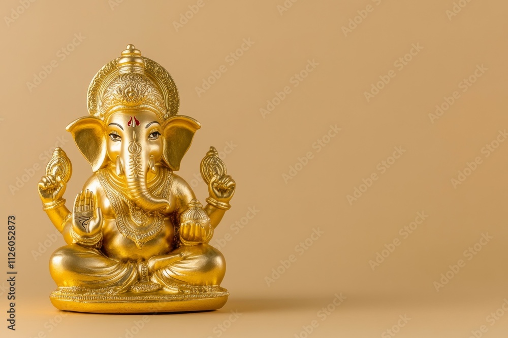 Golden statue of hindu deity lord ganesha on neutral background Golden statue of hindu deity lord ganesha on neutral background