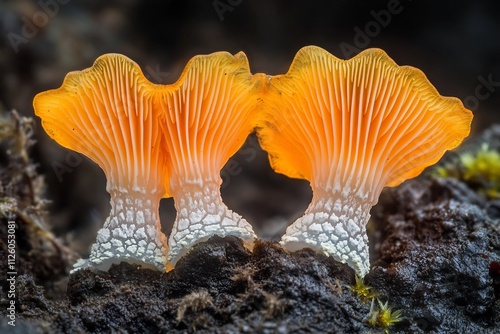 Vibrant Orange Mushrooms Growing on Forest Floor photo