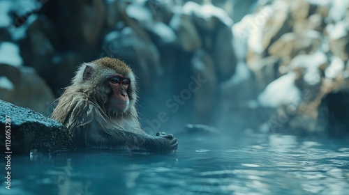 Japanese Snow Monkey in Hot Spring, Nagano-Shi, Japan 