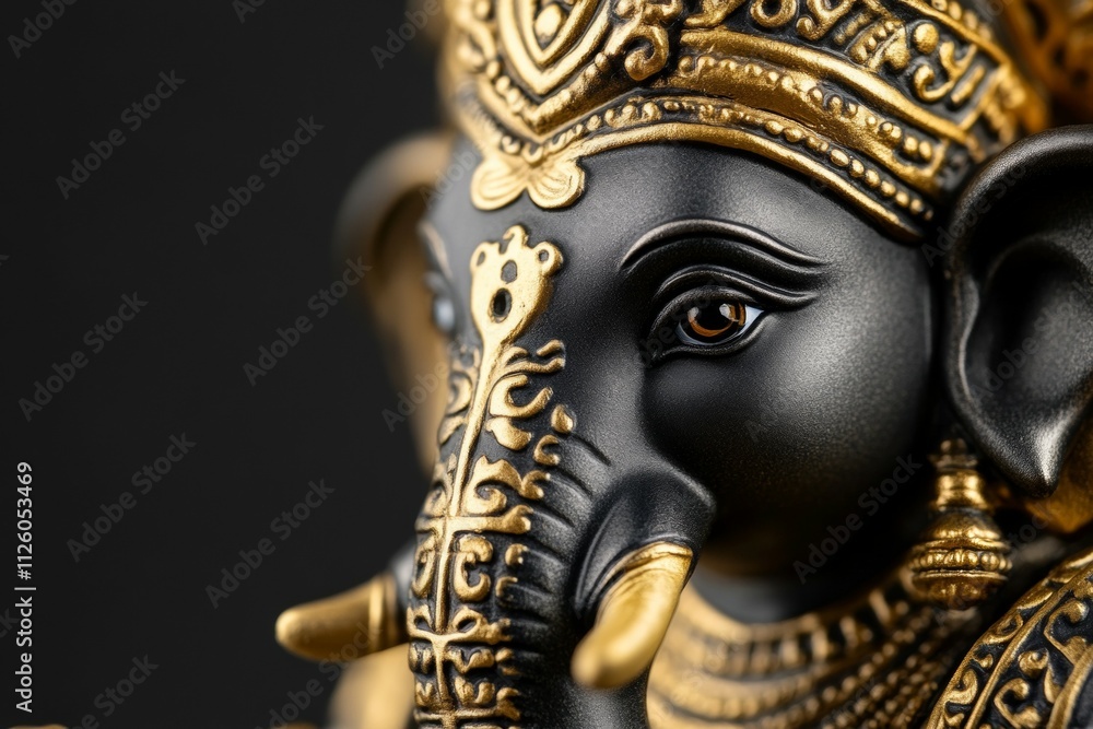 Intricate black and gold ganesha sculpture with detailed design Intricate black and gold ganesha sculpture with detailed design