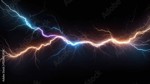 High-Contrast Abstract 3D Lightning Background with Motion Trails and Low-Key Lighting