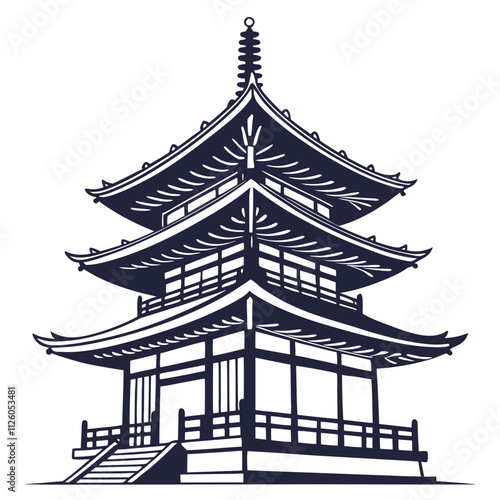 Traditional Japan pagoda silhouette vector isolated on white background