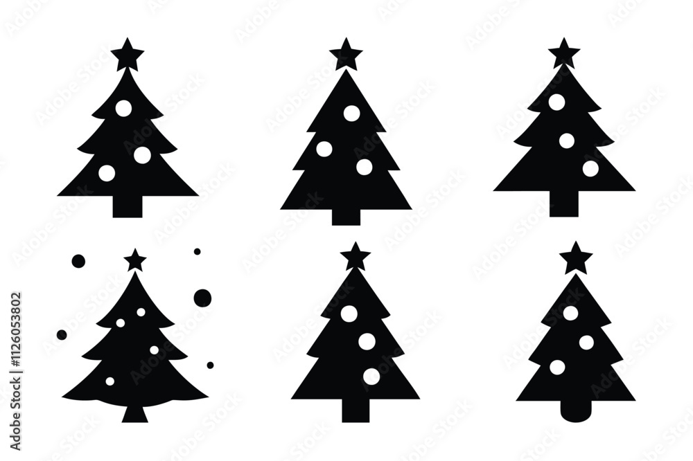 Obraz premium A black silhouette of a Christmas tree , isolated on a white background. High contrast, simple, vector style.