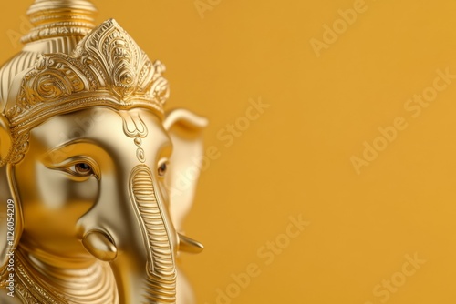 Golden elephant deity on yellow background with intricate details photo