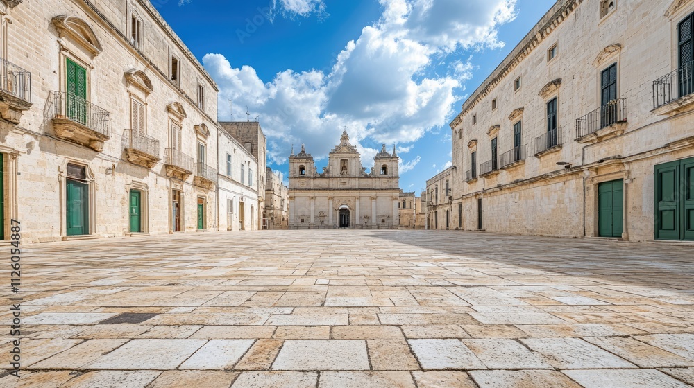 Fototapeta premium Church Facade in a European Town Square