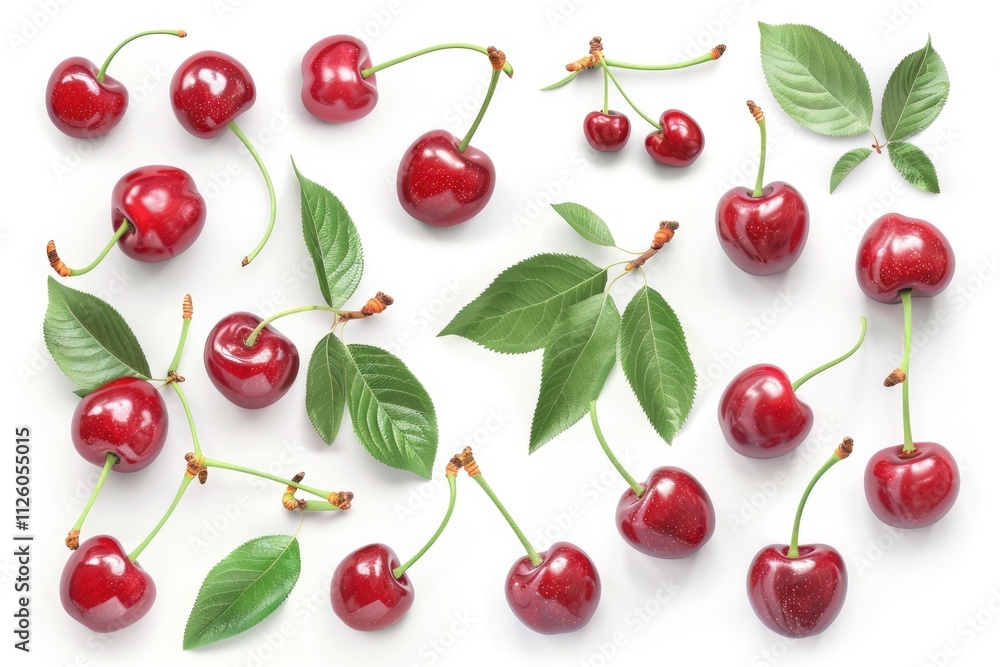 Fresh cherry collection isolated on white background with clipping path. Fresh cherry collection isolated on white background with clipping path.