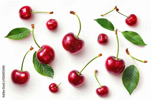 Fresh cherry collection isolated on white background with clipping path.