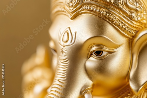 Golden ganesha close-up: intricate details of elephant deity statue photo