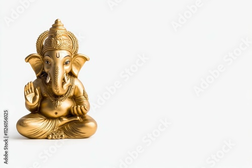 Golden lord ganesha statue on white background