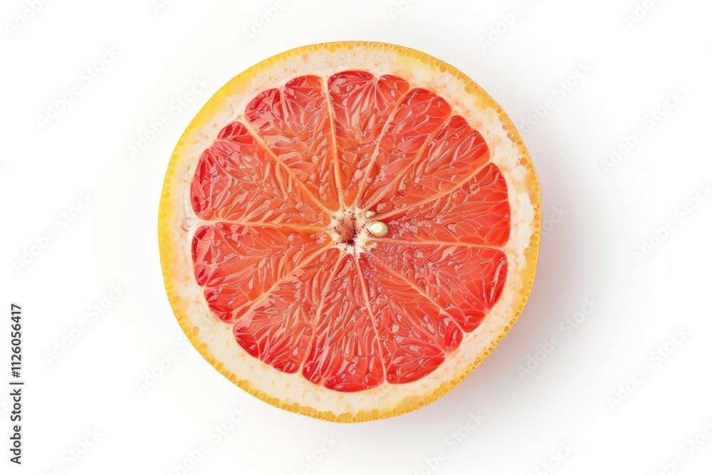 Isolated pink grapefruit slice on white background. Top view. Isolated pink grapefruit slice on white background. Top view.