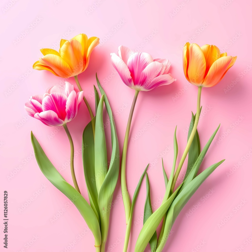 Fototapeta premium Valentine Concept: Tulips on Pink Background for Romantic and Elegant Floral Designs