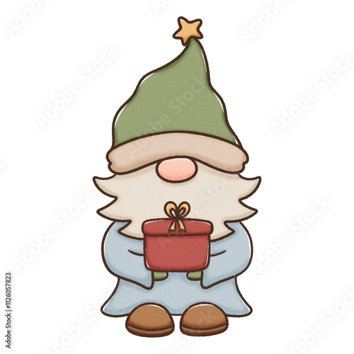 winter christmas Gnome with red gift box