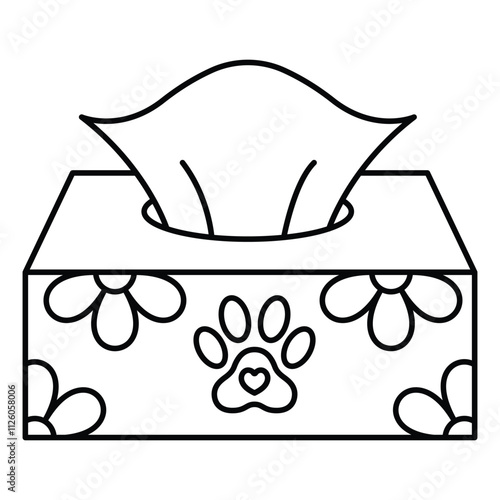 Hand Drawn Cute Cosmetics Coloring Book Vector Illustration. Bold and Easy Tissue Box Coloring Page for Adults and Kids. Coloring Sheet for Stress Relief and Relaxation