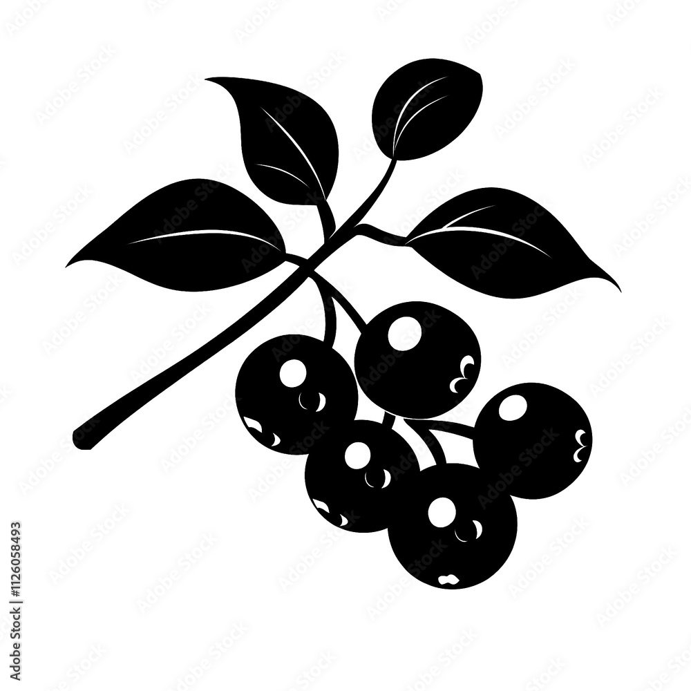 Simple creative flat 2D black and white silhouette illustration of a single aronia berry fruit isolated on a white transparent background Simple creative flat 2D black and white silhouette illustration of a single aronia berry fruit isolated on a white transparent background
