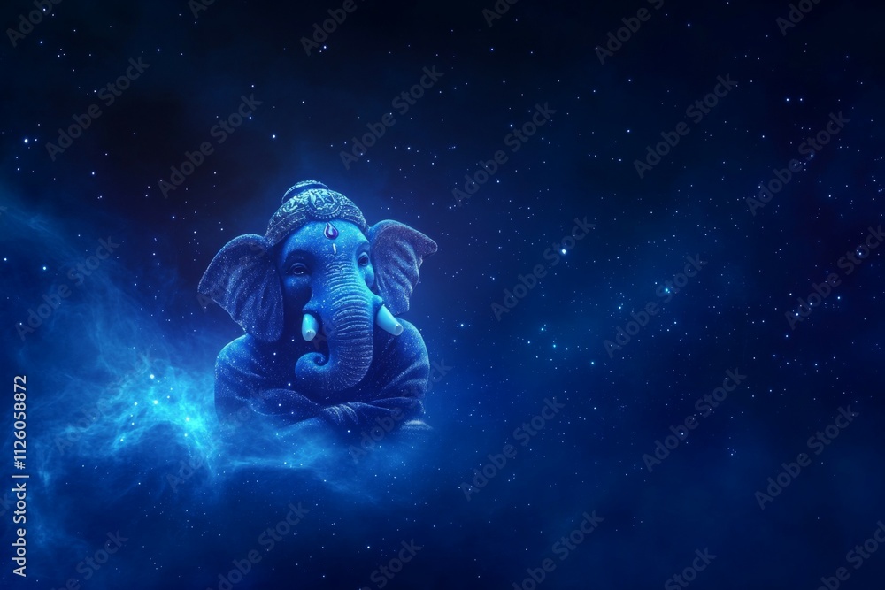 Celestial elephant deity in starry night sky with ethereal glow Celestial elephant deity in starry night sky with ethereal glow