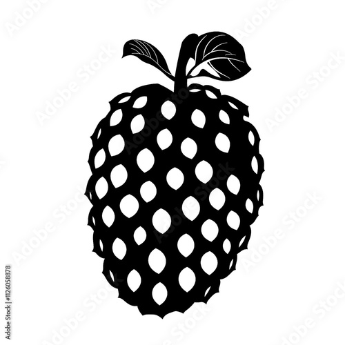 Simple creative flat 2D black and white silhouette illustration of a single marang fruit isolated on a white transparent background photo