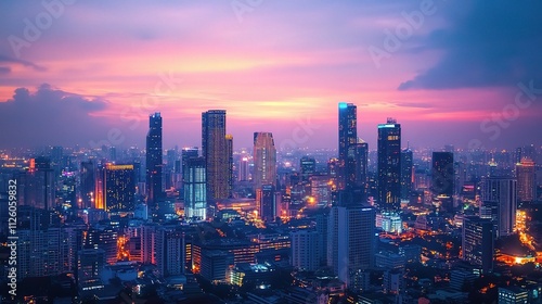 Wallpaper Mural Futuristic Skyline of a City Illuminated with Glowing Lights Torontodigital.ca