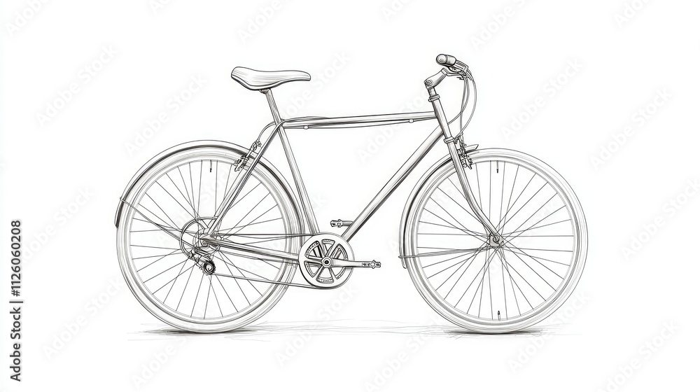 Fototapeta premium Detailed Outline of a Minimalist Bicycle Against a Clean Background, Perfect for Illustrating Cycling, Transport, Fitness, and Lifestyle Themes in Modern Design Contexts