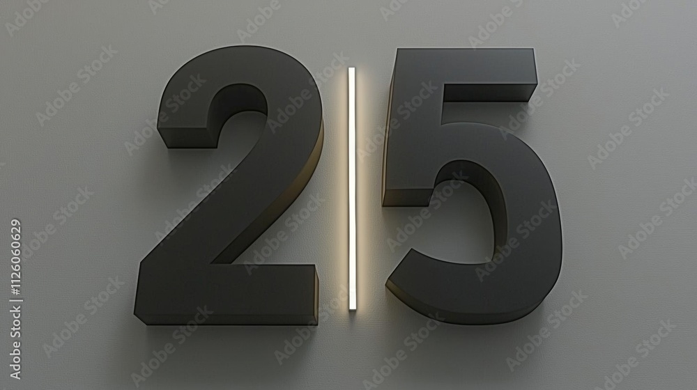hyper realistic photo of New 2025 year Two numbers two and five between them 2 dashes gaps on a light gray background hyper realistic photo of New 2025 year Two numbers two and five between them 2 dashes gaps on a light gray background