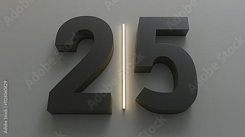 hyper realistic photo of New 2025 year Two numbers two and five between them 2 dashes gaps on a light gray background