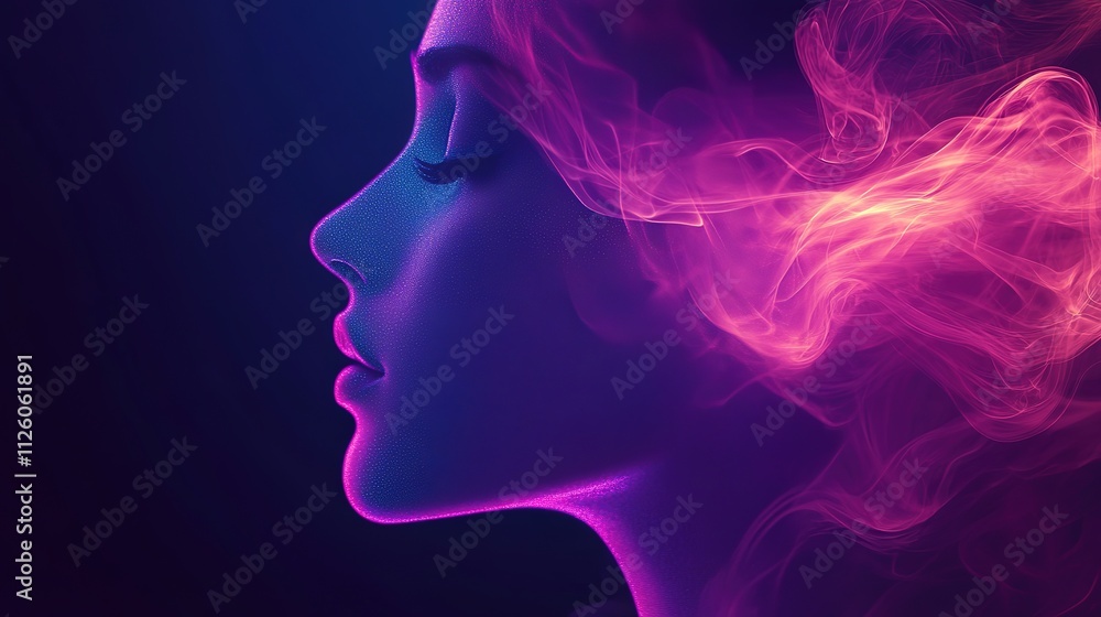abstract digital face, science, technology, AI, artificial intelligence, neural networks, D concept, glowing, modern design, profile silhouette, colorful background, purple, HD image, abstract digital face, science, technology, AI, artificial intelligence, neural networks, D concept, glowing, modern design, profile silhouette, colorful background, purple, HD image,
