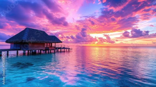 Tropical Sunset Over Water Villa