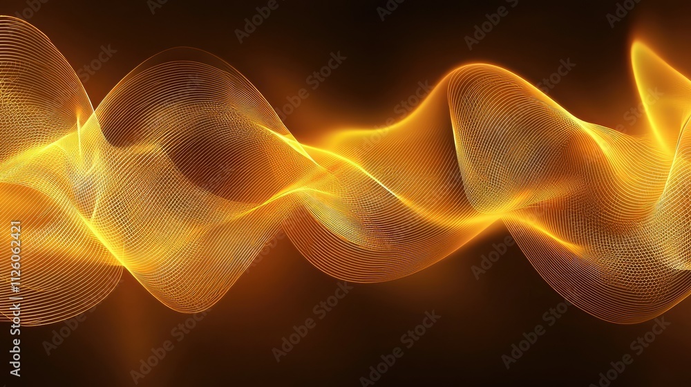 Fototapeta premium Abstract golden wave pattern with flowing lines and luminous gradients on a dark background, perfect for creative and modern design projects.