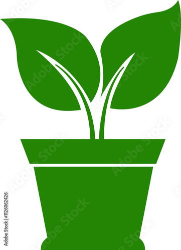 Flower plant pot flat icon . Home plant leaf gardening symbol black and green vector isolated on transparent background. Plant garden floral growth nature sign Pictogram for web