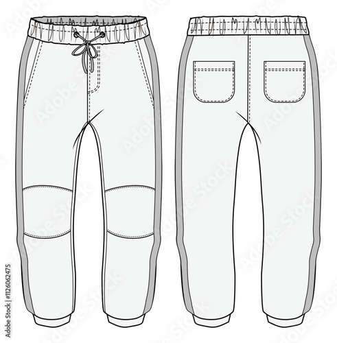 illustration of a baby boy wear pants, toddler kids, infant baby, fashion flat sketch, vector illustration, cad, technical drawing, flat drawing, template, mockup.

