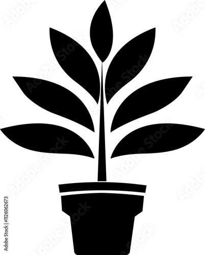 Flower plant pot flat icon . Home plant leaf gardening symbol black vector isolated on transparent background. Plant garden floral growth nature sign. Pictogram for web and app.