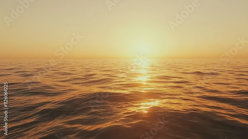 Serene Sunset Over Calm Ocean Waters with Gentle Waves Reflecting Golden Light Peacefully at Dusk, Perfect for Relaxation and Nature Photography Projects