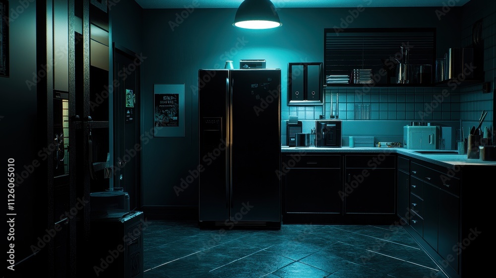 Moody and Atmospheric Kitchen with Warm Blue Lighting Moody and Atmospheric Kitchen with Warm Blue Lighting