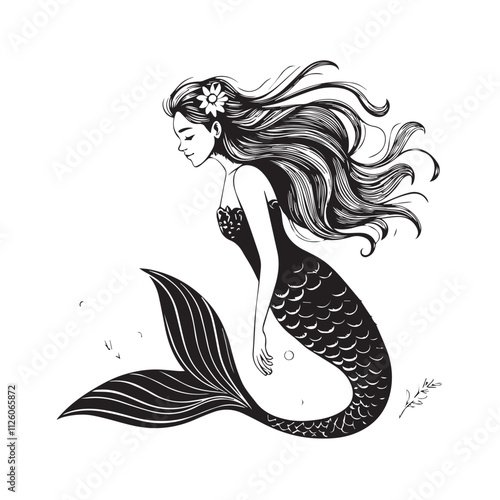 A drawing of a Mermaid black vector