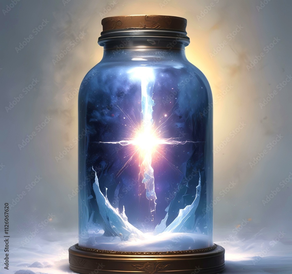 Illustration of bottle with magic spark inside. Illustration of bottle with magic spark inside.