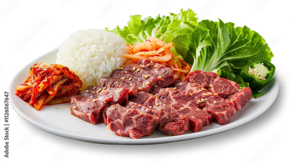 Wagyu Beef Steak with Bulgogi Sauce, Kimchi, Steamed Rice, and Lettuce Wraps Wagyu Beef Steak with Bulgogi Sauce, Kimchi, Steamed Rice, and Lettuce Wraps