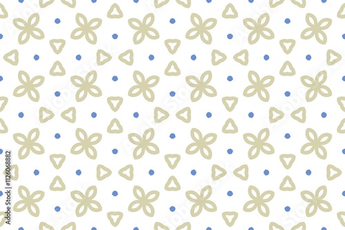 Abstract Beige and Blue Floral Geometric Seamless Pattern.
