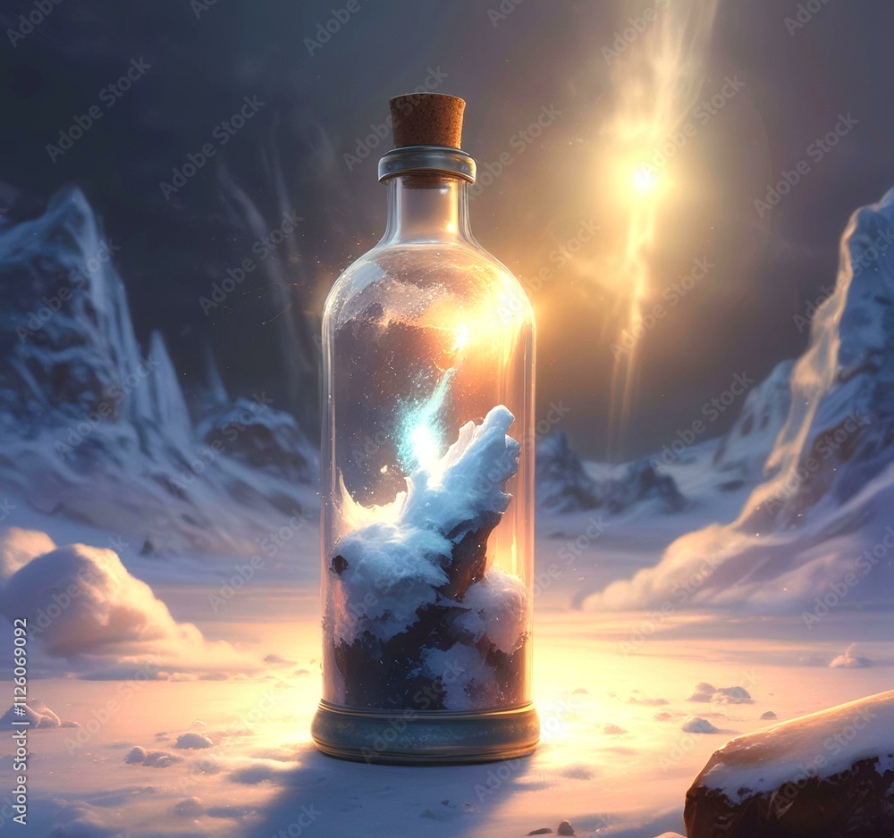 Illustration of bottle with magic spark inside. Illustration of bottle with magic spark inside.
