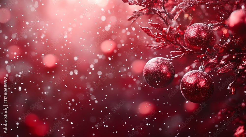 Red Christmas Ornaments on Tree Branch with Sparkling Background Red Christmas Ornaments on Tree Branch with Sparkling Background