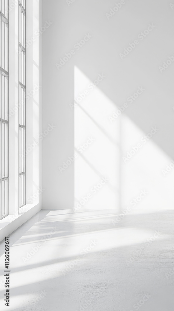 Fototapeta premium Bright sunlit room with large windows and minimalistic design