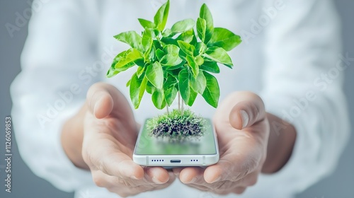Green Plant Sprouting on Smartphone