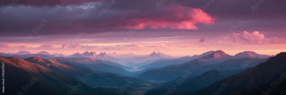 Beautiful mountain range with a pink and purple sky Beautiful mountain range with a pink and purple sky