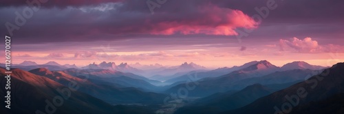 Beautiful mountain range with a pink and purple sky