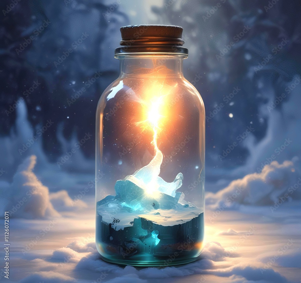 Illustration of bottle with magic spark inside. Illustration of bottle with magic spark inside.