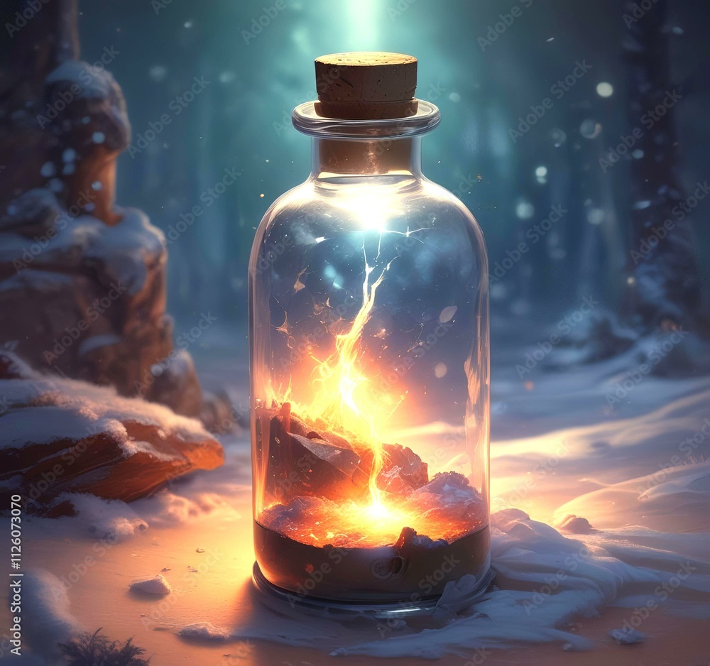 Illustration of bottle with magic spark inside. Illustration of bottle with magic spark inside.
