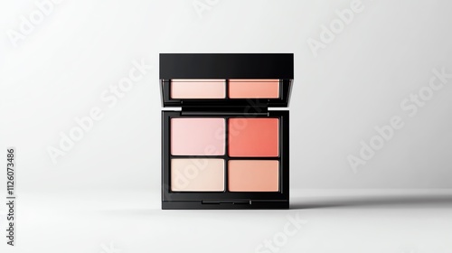 A 3D render of compact eyeshadow quads, elegantly stacked photo