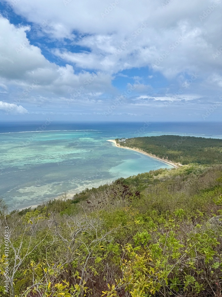 Mauritius view from Le Morne Brabant. Coral reef and underwater waterfall Mauritius view from Le Morne Brabant. Coral reef and underwater waterfall